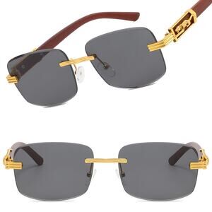Panther Crest Luxe Bold Vibe Gray Lens Mens Womens Gold Rectangle Sunglasses